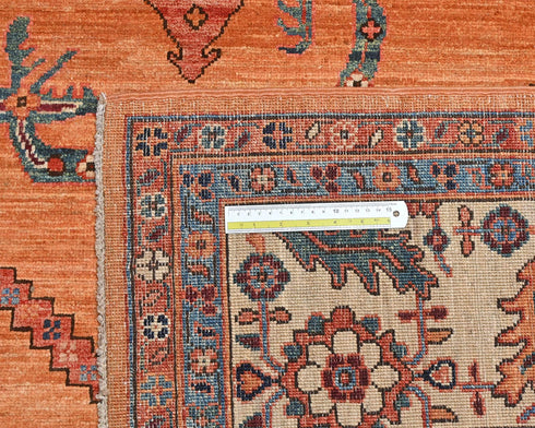 8x10 Orange Blue Aryana Afghan Hand Knotted Veg Dye Wool Area Rug
