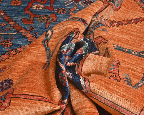 8x10 Orange Blue Aryana Afghan Hand Knotted Veg Dye Wool Area Rug