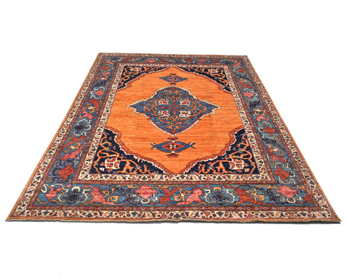 8x10 Orange Aryana Afghan Hand Knotted Veg Dye Wool Area Rug