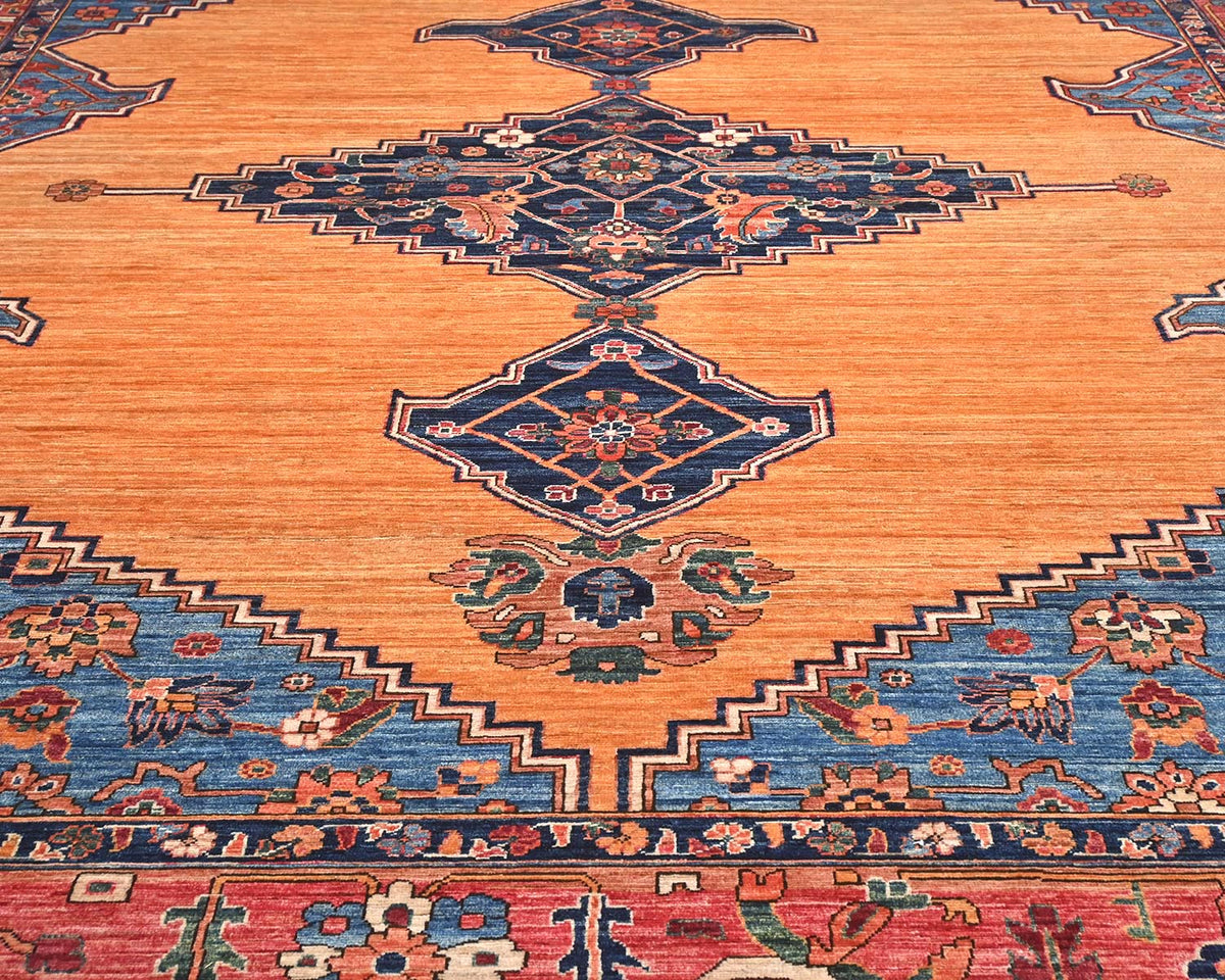 9x12 Orange Blue Aryana Afghan Hand Knotted Veg Dye Wool Area Rug