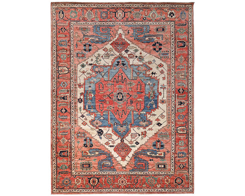 9x12 Rust Blue Aryana Afghan Hand Knotted Veg Dye Wool Area Rug