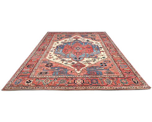 9x12 Rust Blue Aryana Afghan Hand Knotted Veg Dye Wool Area Rug