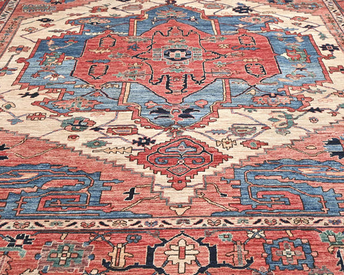 9x12 Rust Blue Aryana Afghan Hand Knotted Veg Dye Wool Area Rug
