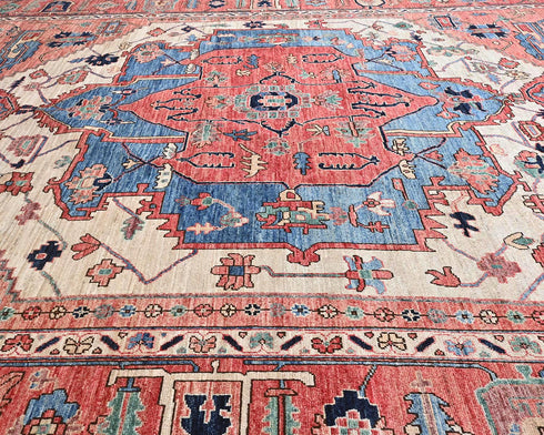 9x12 Rust Blue Aryana Afghan Hand Knotted Veg Dye Wool Area Rug