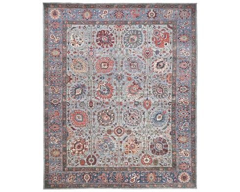 Alfombra afgana Aryana de lana teñida con tinte vegetal, anudada a mano, de 9 x 12 pulgadas, color gris y azul