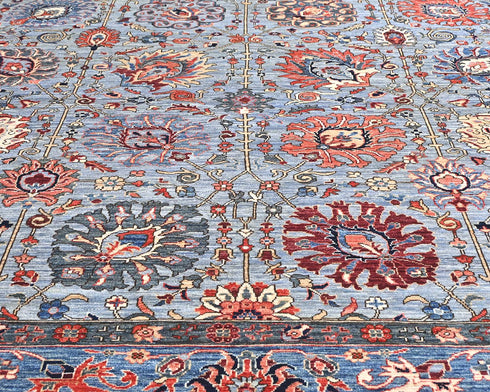 Alfombra afgana Aryana de lana teñida con tinte vegetal, anudada a mano, de 9 x 12 pulgadas, color gris y azul