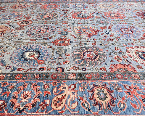 Alfombra afgana Aryana de lana teñida con tinte vegetal, anudada a mano, de 9 x 12 pulgadas, color gris y azul