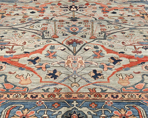 9x12 Gray Blue Aryana Afghan Hand Knotted Veg Dye Wool Area Rug