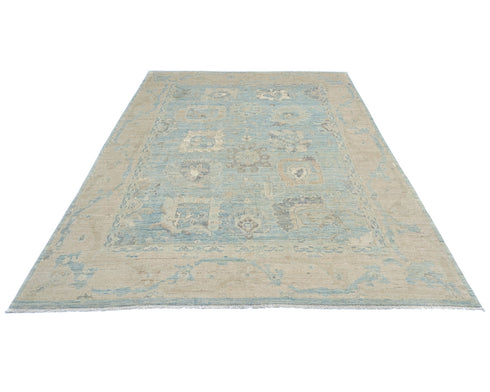 9x12 Ft Oushak Turkish Hand Knotted Traditional Soft Blue Wool Area Rug
