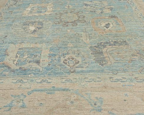 9x12 Ft Oushak Turkish Hand Knotted Traditional Soft Blue Wool Area Rug