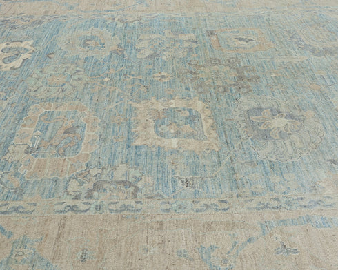 9x12 Ft Oushak Turkish Hand Knotted Traditional Soft Blue Wool Area Rug