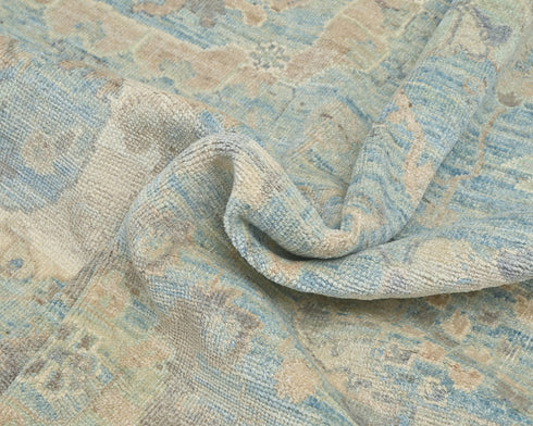 9x12 Ft Oushak Turkish Hand Knotted Traditional Soft Blue Wool Area Rug