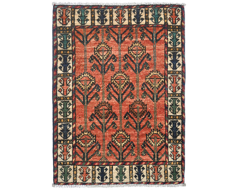 2x3 Rust Ersari Afghan Hand Knotted Veg Dye Wool Area Rug