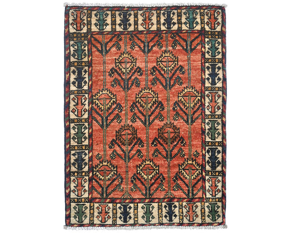 2x3 Rust Ersari Afghan Hand Knotted Veg Dye Wool Area Rug