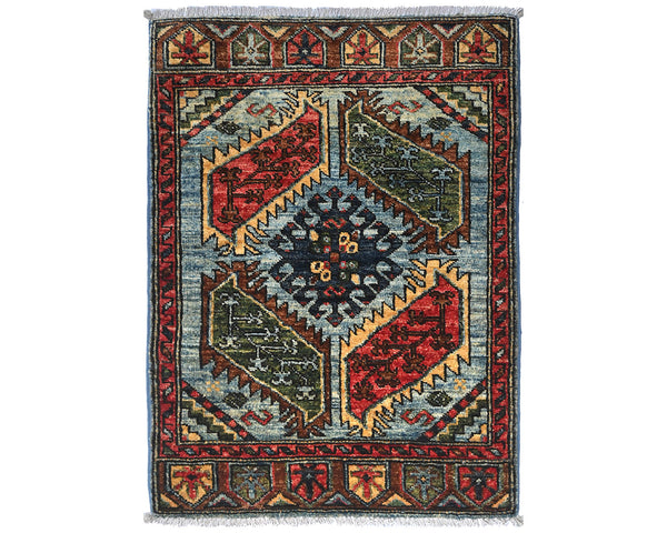 2x3 Blue Ersari Afghan Hand Knotted Veg Dye Wool Area Rug