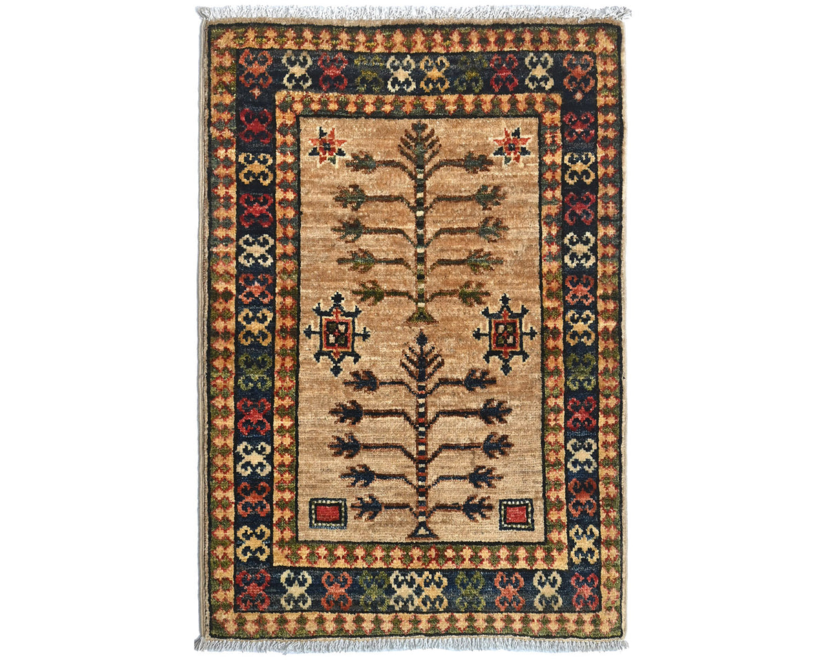 Alfombra afgana Ersari de lana teñida con vegetales, anudada a mano, color marrón claro, 2x3