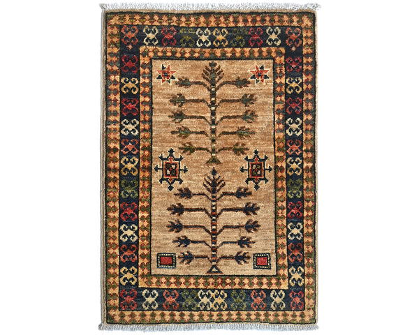 2x3 Light Brown Ersari Afghan Hand Knotted Veg Dye Wool Area Rug