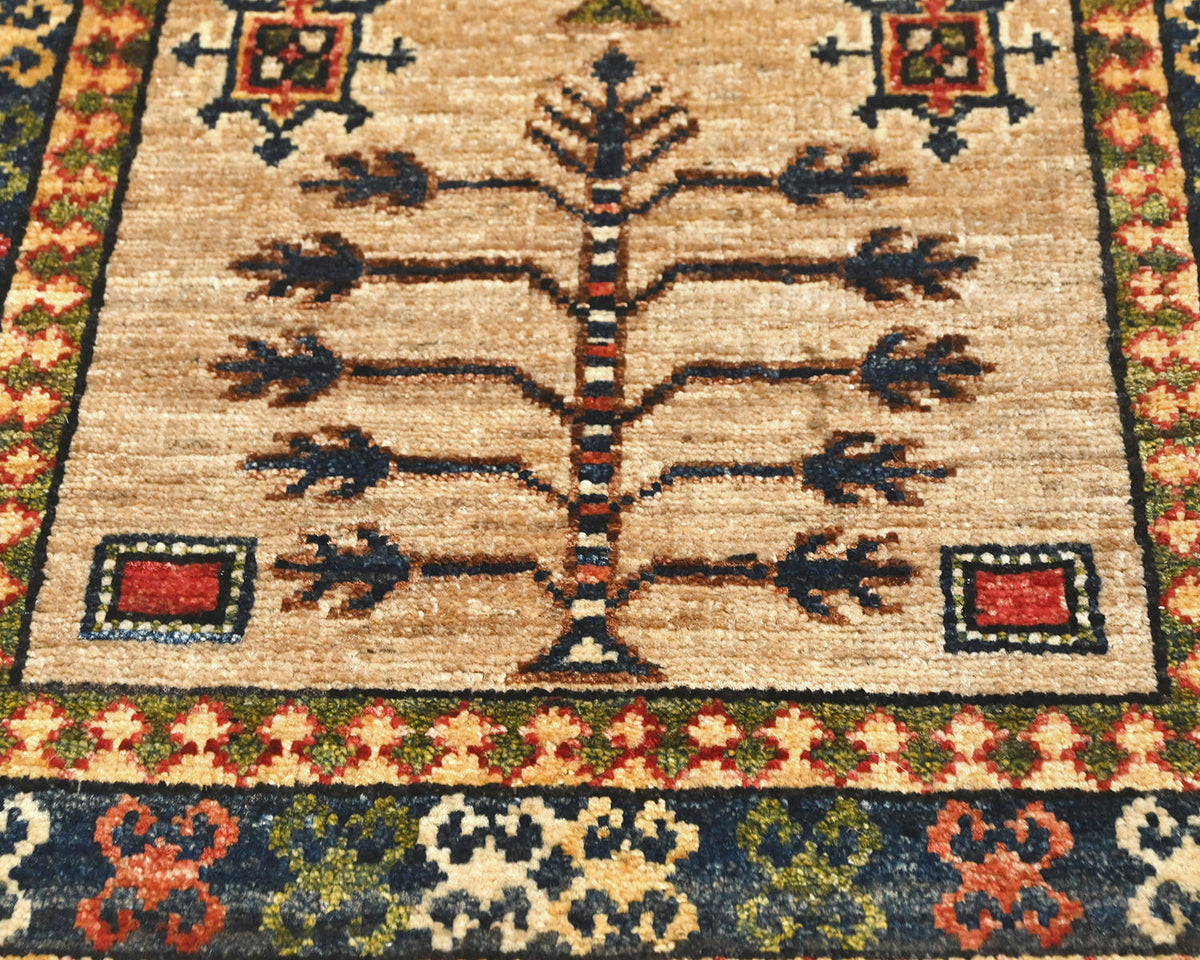 Alfombra afgana Ersari de lana teñida con vegetales, anudada a mano, color marrón claro, 2x3