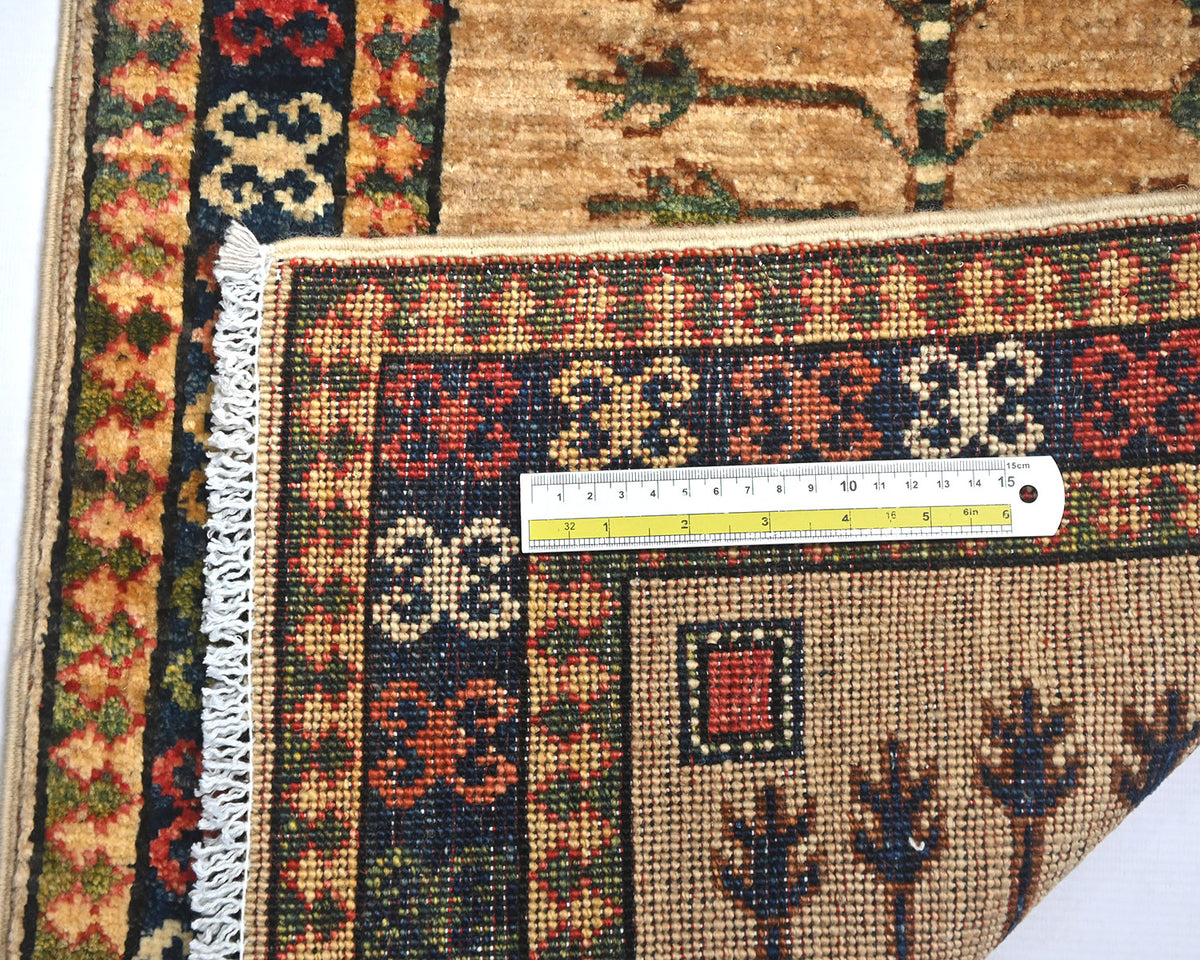 Alfombra afgana Ersari de lana teñida con vegetales, anudada a mano, color marrón claro, 2x3