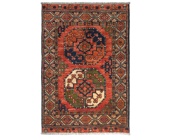 3x4 Rust Ersari Afghan Hand Knotted Veg Dye Wool Area Rug