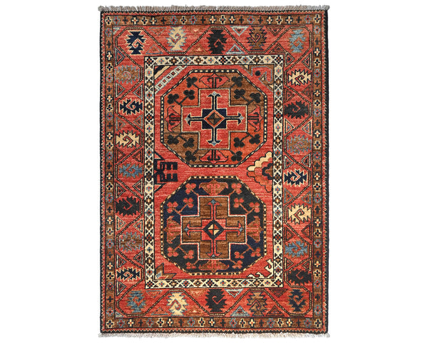 3x4 Rust Ersari Afghan Hand Knotted Veg Dye Wool Area Rug