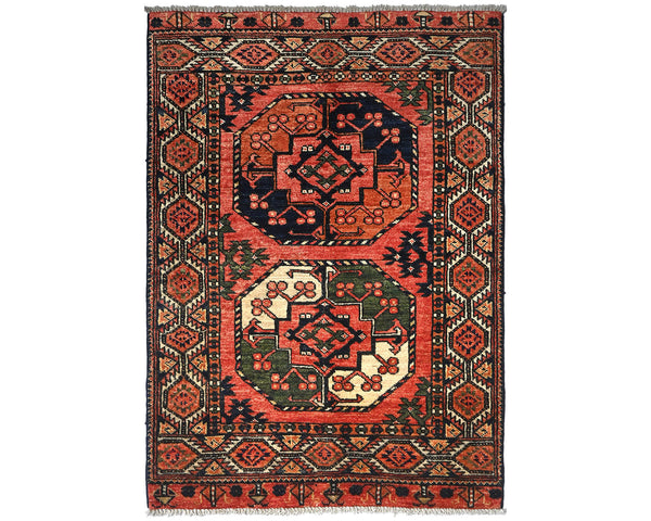 3x4 Rust Ersari Afghan Hand Knotted Veg Dye Wool Area Rug