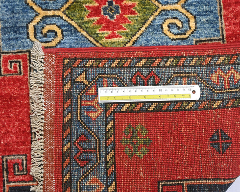 3x4 Red Blue Ersari Afghan Hand Knotted Veg Dye Wool Area Rug