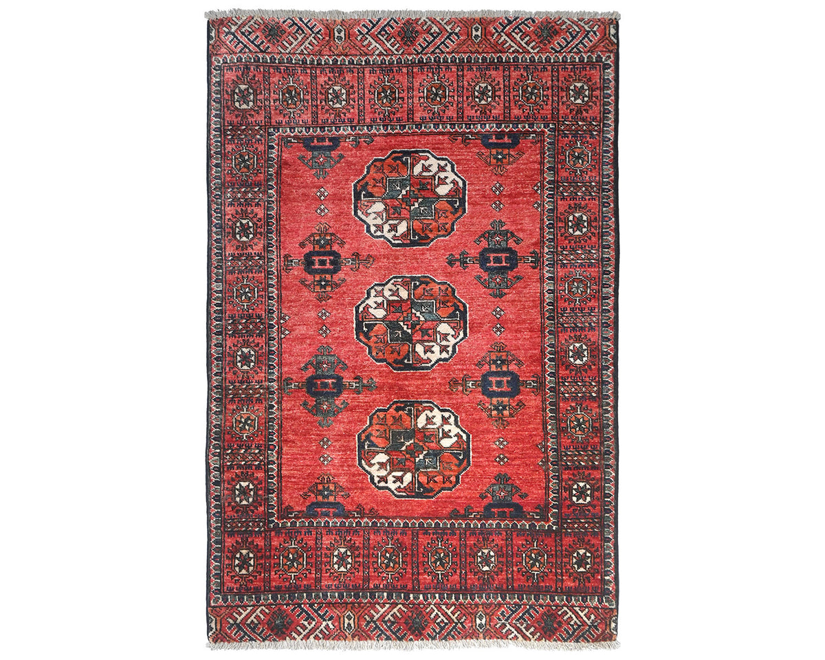 3x5 Red Ersari Afghan Hand Knotted Veg Dye Wool Area Rug