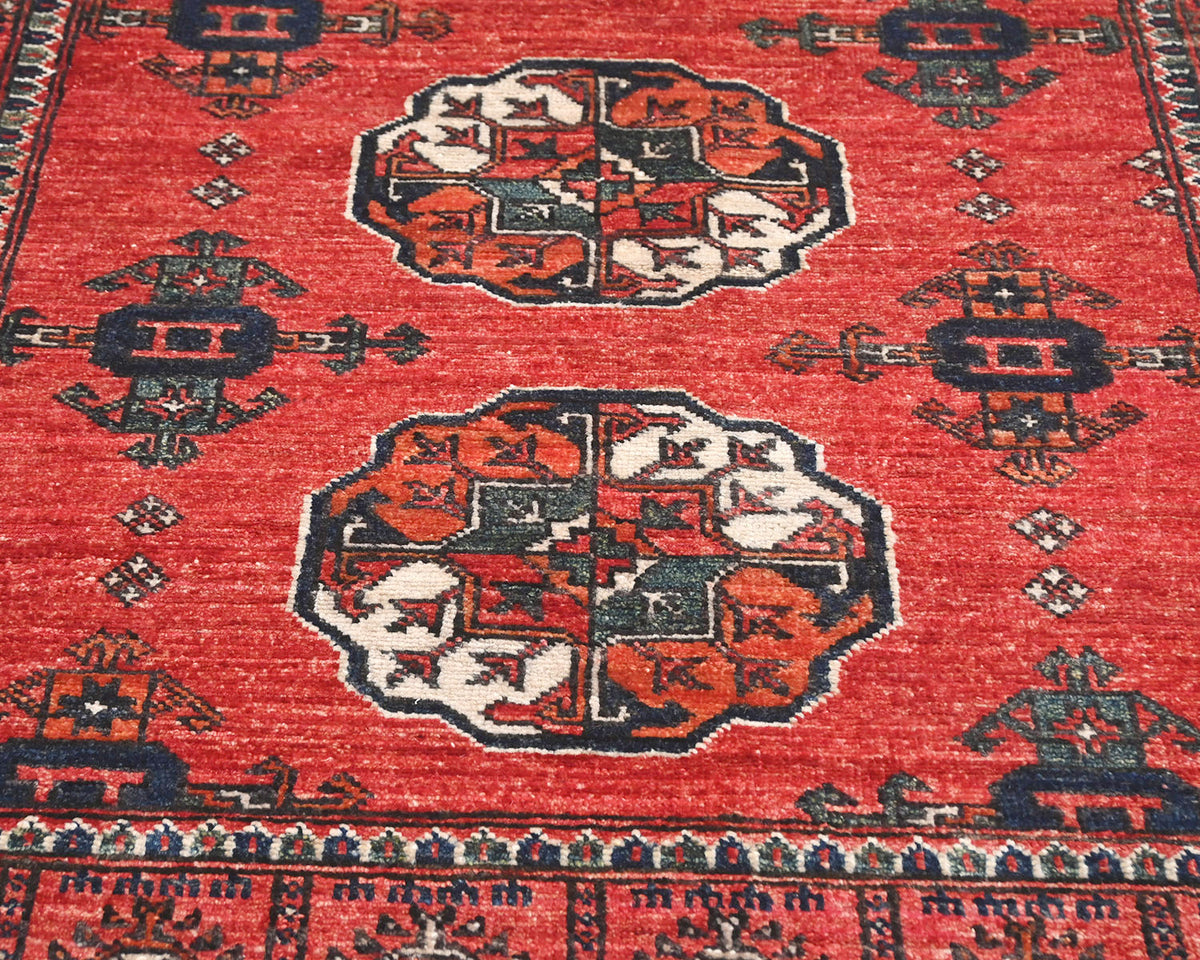 3x5 Red Ersari Afghan Hand Knotted Veg Dye Wool Area Rug