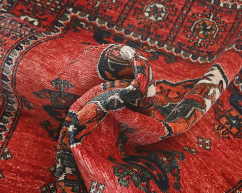 Alfombra afgana de lana teñida vegetal anudada a mano Ersari roja de 3x5