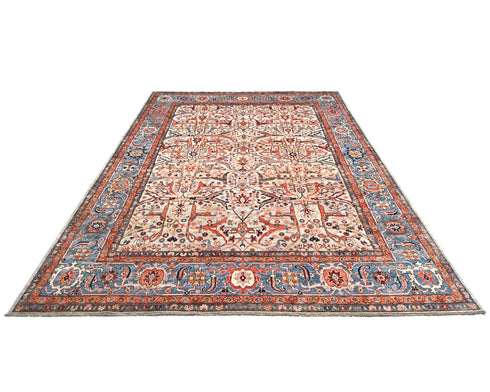 9x12 Gray Blue Aryana Afghan Hand Knotted Veg Dye Wool Area Rug
