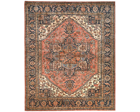 9x12 Rust Blue Aryana Afghan Hand Knotted Veg Dye Wool Area Rug