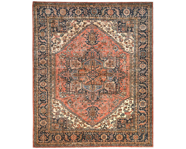 9x12 Rust Blue Aryana Afghan Hand Knotted Veg Dye Wool Area Rug