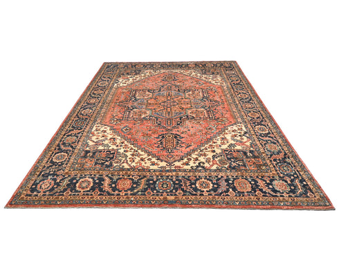 9x12 Rust Blue Aryana Afghan Hand Knotted Veg Dye Wool Area Rug