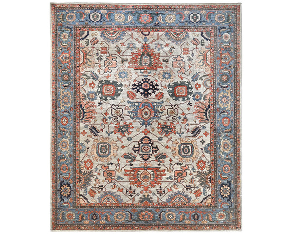 Alfombra afgana Aryana de lana teñida con vegetales, anudada a mano, de 9 x 12 pulgadas, color gris y azul