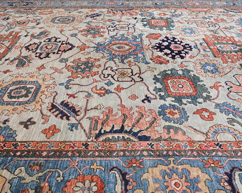 Alfombra afgana Aryana de lana teñida con vegetales, anudada a mano, de 9 x 12 pulgadas, color gris y azul
