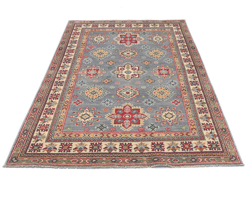 Alfombra afgana Kuba de lana anudada a mano, color gris, de 4 x 6 pulgadas