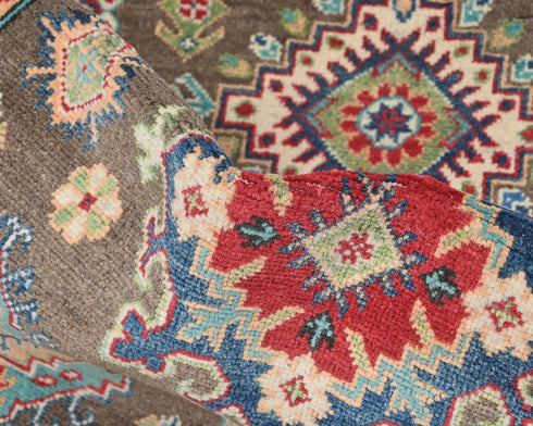 4x6 Brown Kuba Afghan Hand Knotted Wool Area Rug