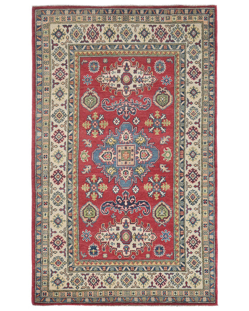 4x6 Red Kuba Afghan Hand Knotted Wool Area Rug