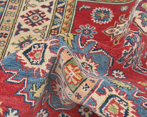 4x6 Red Kuba Afghan Hand Knotted Wool Area Rug