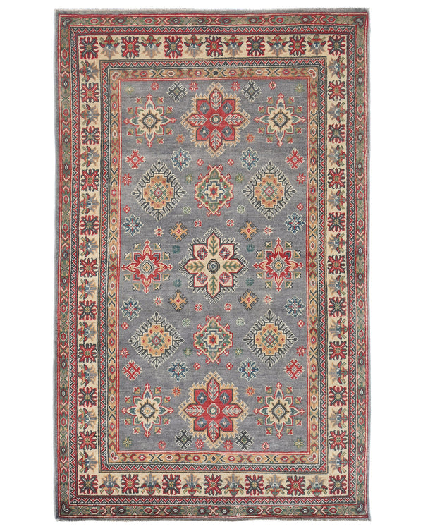 4x7 Gray Kuba Afghan Hand Knotted Wool Area Rug
