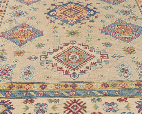 6x8 Beige Kuba Afghan Hand Knotted Wool Area Rug