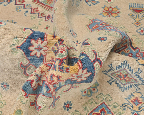 6x8 Beige Kuba Afghan Hand Knotted Wool Area Rug