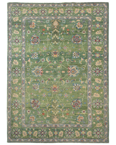 6x8 Green Kuba Afghan Hand Knotted Wool Area Rug