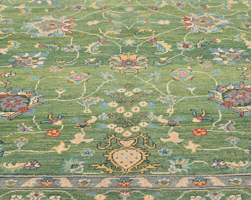 6x8 Green Kuba Afghan Hand Knotted Wool Area Rug