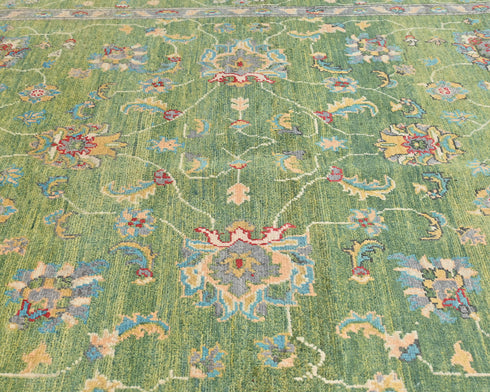 6x8 Green Kuba Afghan Hand Knotted Wool Area Rug