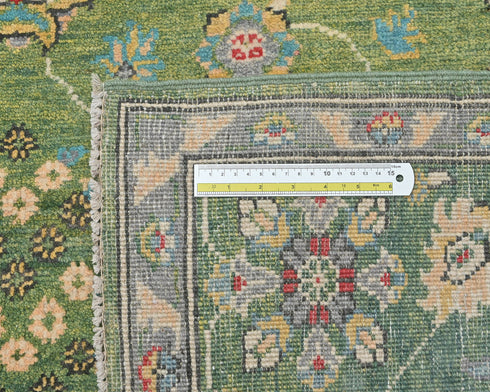 6x8 Green Kuba Afghan Hand Knotted Wool Area Rug