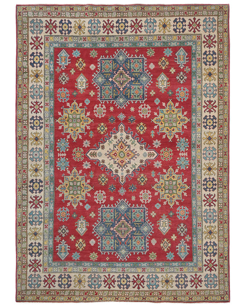 8x10 Red Kuba Afghan Hand Knotted Wool Area Rug