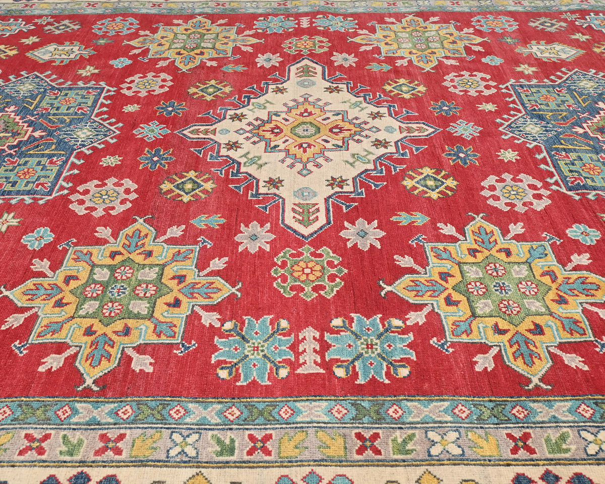 Alfombra afgana Kuba roja de lana anudada a mano de 8 x 10 pulgadas