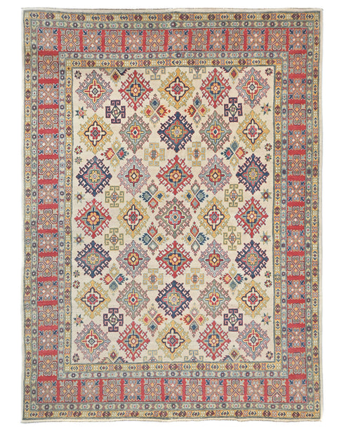 8x10 Beige Kuba Afghan Hand Knotted Wool Area Rug